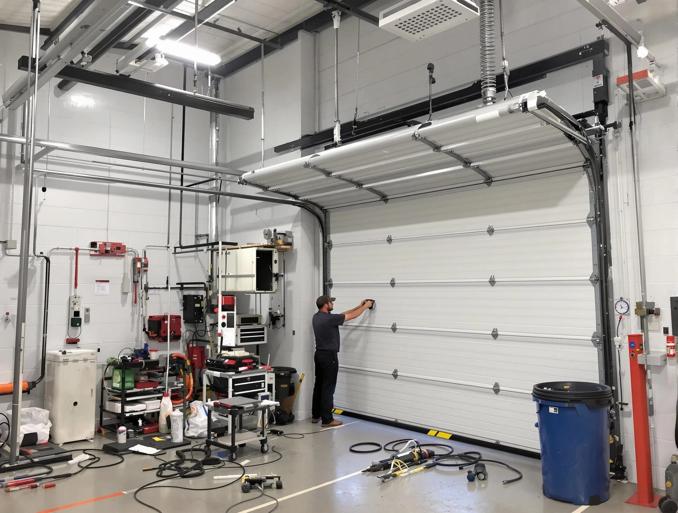 McDonough Garage Door Repair certified technician performing commercial door repair at a McDonough business facility