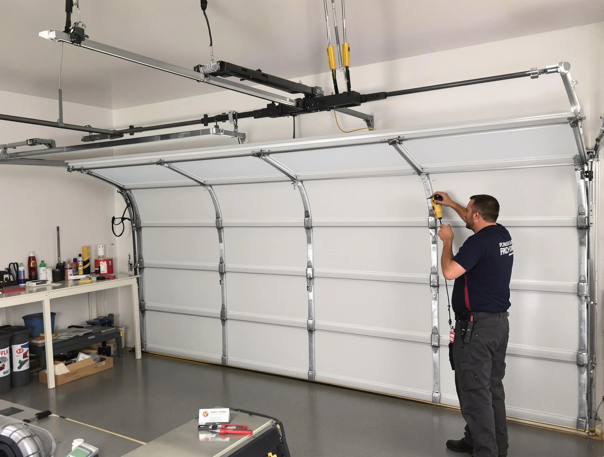 McDonough Garage Door Repair certified technician performing overhead door system repair in McDonough