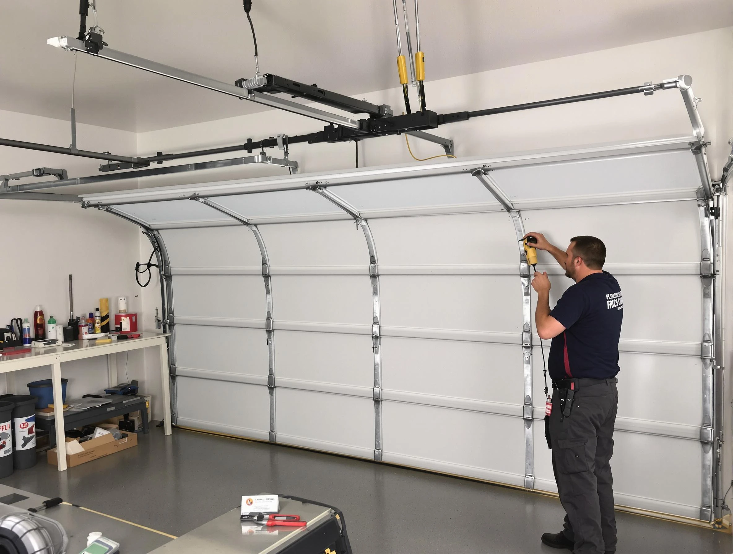 McDonough Garage Door Repair certified technician performing overhead door system repair in McDonough