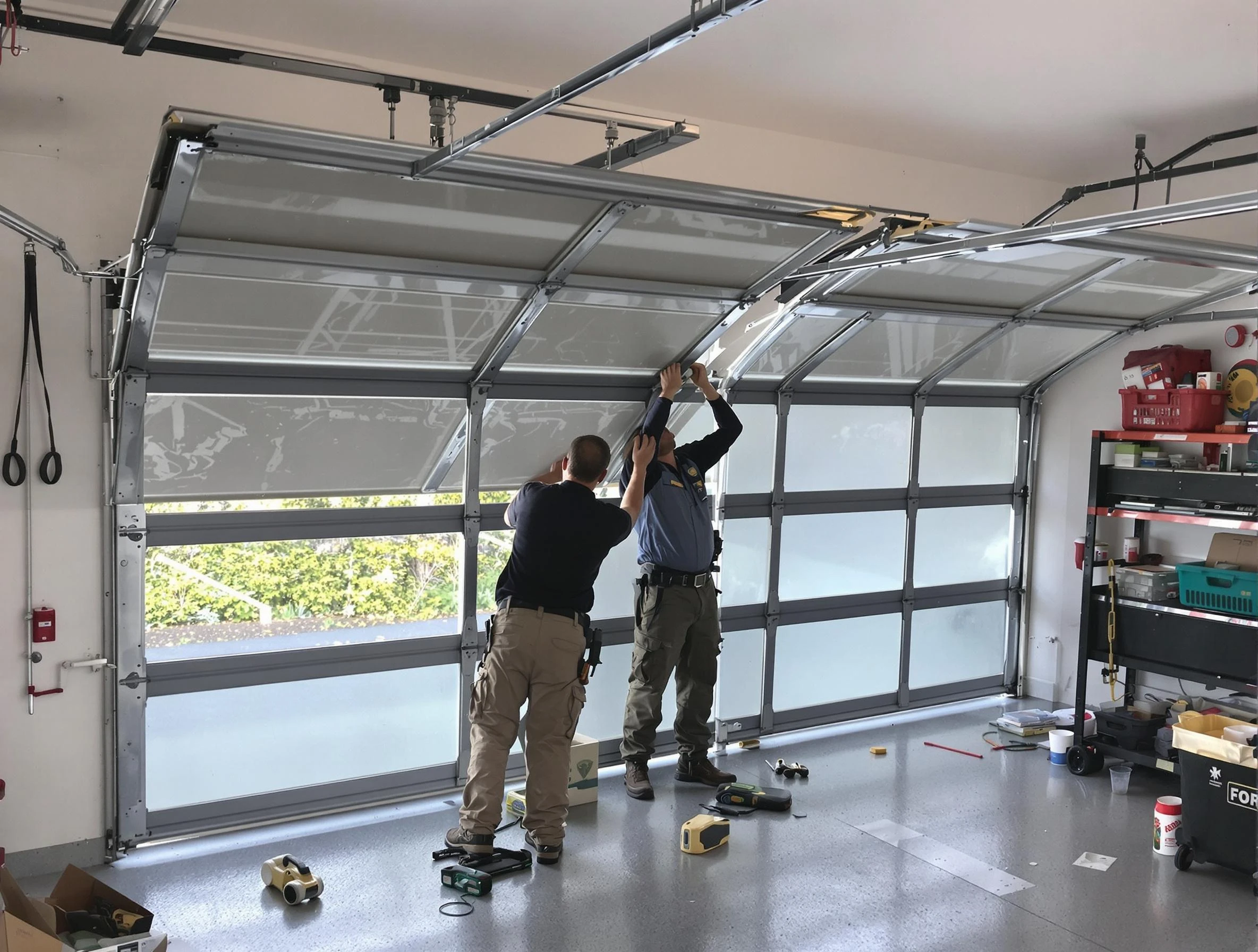 McDonough Garage Door Repair expert performing precise panel replacement on McDonough garage door