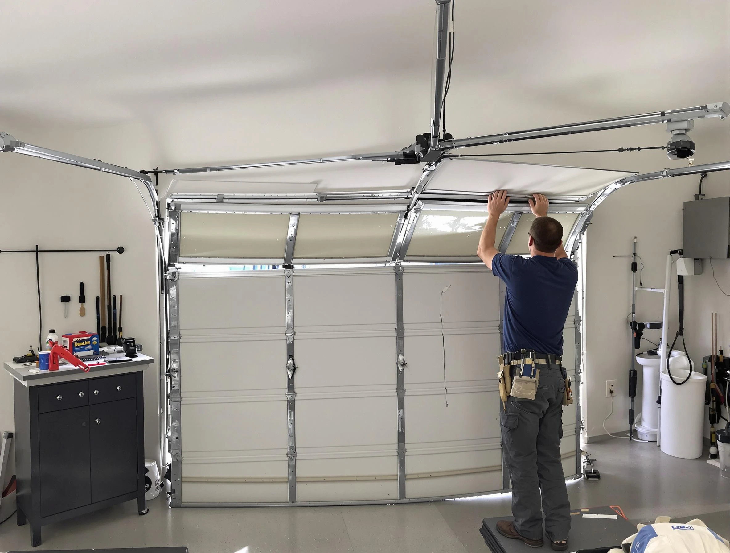 McDonough Garage Door Repair specialist performing precise section replacement on McDonough garage door