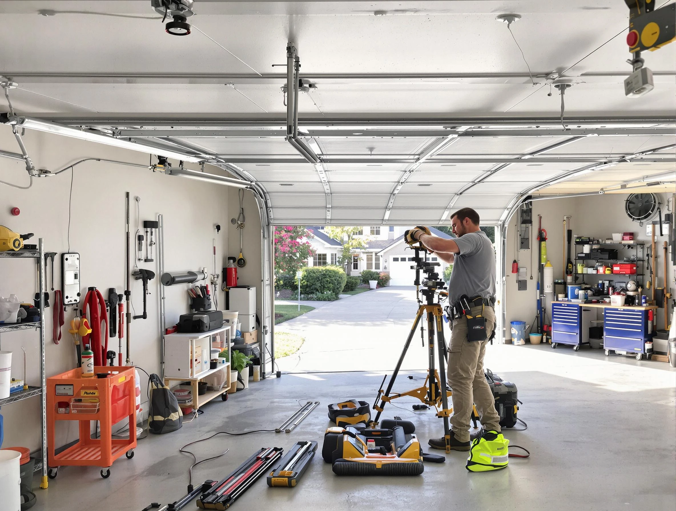 McDonough Garage Door Repair specialist performing laser-guided track alignment in McDonough